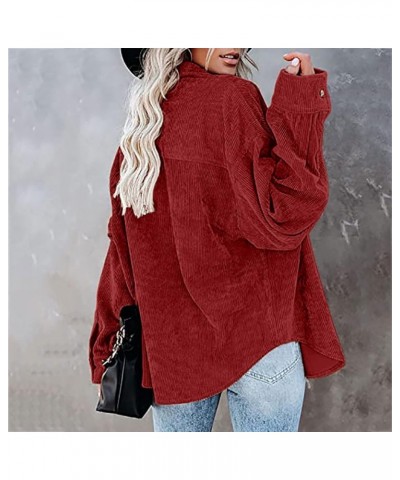 Womens Corduroy Button Down Shirts 2022 Fall Fashion Long Sleeve Loose Jacket Casual Oversized Shacket Blouse Top Red $9.88 B...