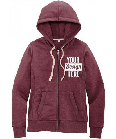 Women DT8103 Custom Logo Texts Embroidery Re-fleece Full Zip Hoodies - Multicolors Maroon Heather $20.34 Hoodies & Sweatshirts