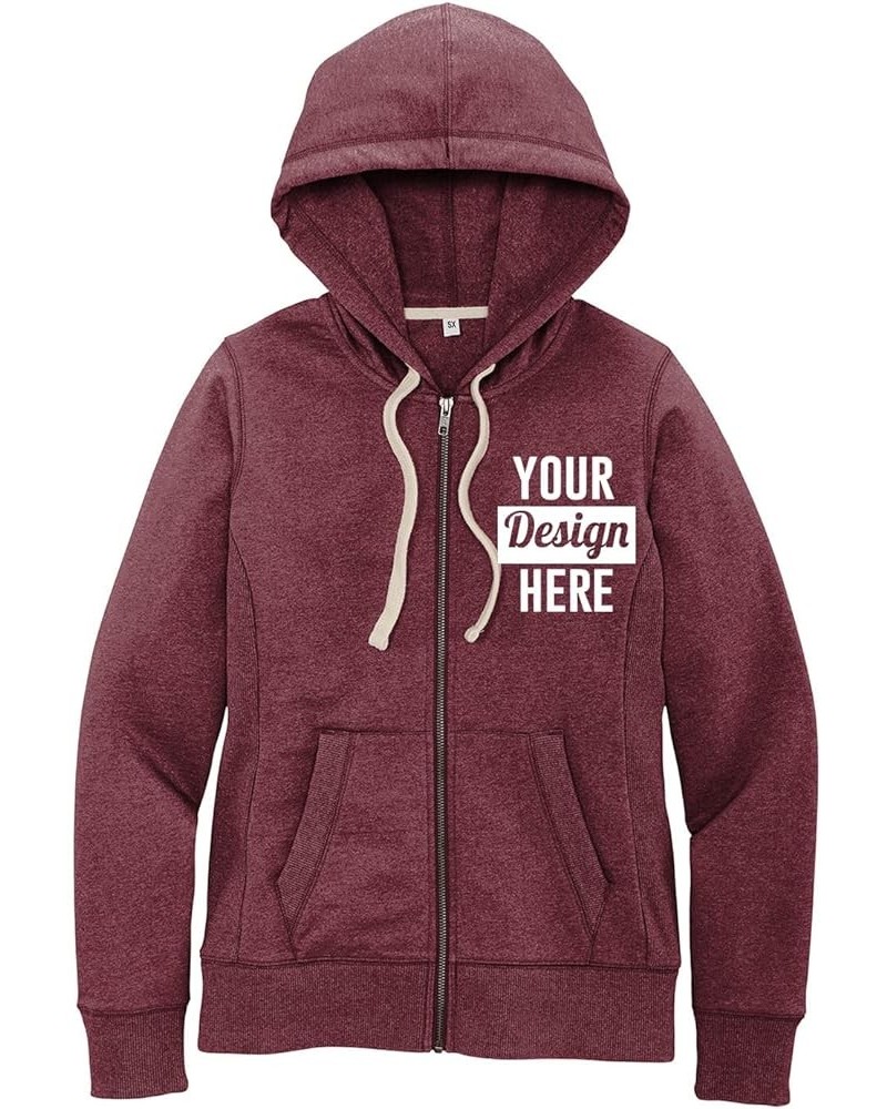 Women DT8103 Custom Logo Texts Embroidery Re-fleece Full Zip Hoodies - Multicolors Maroon Heather $20.34 Hoodies & Sweatshirts