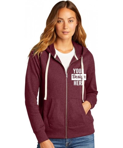 Women DT8103 Custom Logo Texts Embroidery Re-fleece Full Zip Hoodies - Multicolors Maroon Heather $20.34 Hoodies & Sweatshirts