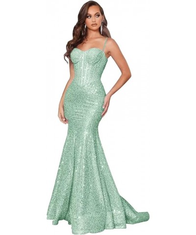 Women's Sparkly Sequin Prom Dresses Mermaid Long Spaghetti Straps Formal Evening Party Gowns Sage $32.44 Dresses