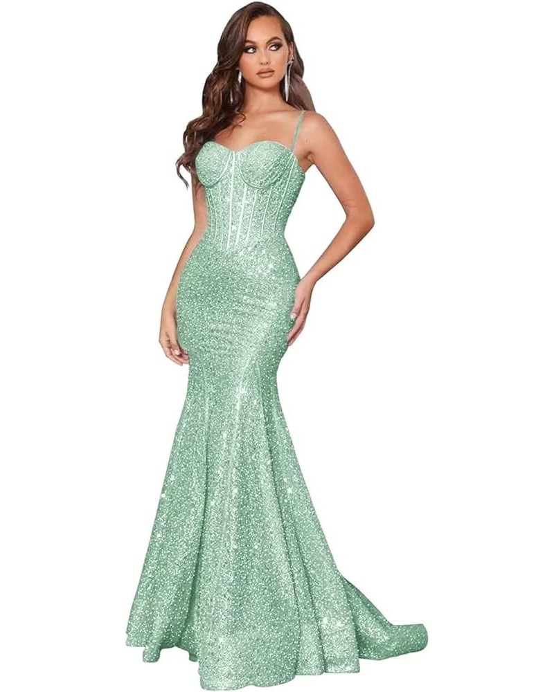 Women's Sparkly Sequin Prom Dresses Mermaid Long Spaghetti Straps Formal Evening Party Gowns Sage $32.44 Dresses