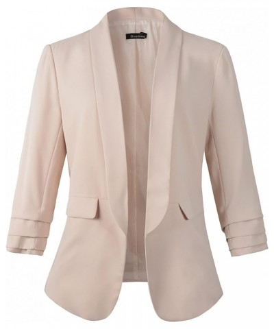 Womens Casual 3/4 Folding Sleeve Boyfriend Blazer Jacket with No Button Khaki $12.40 Blazers