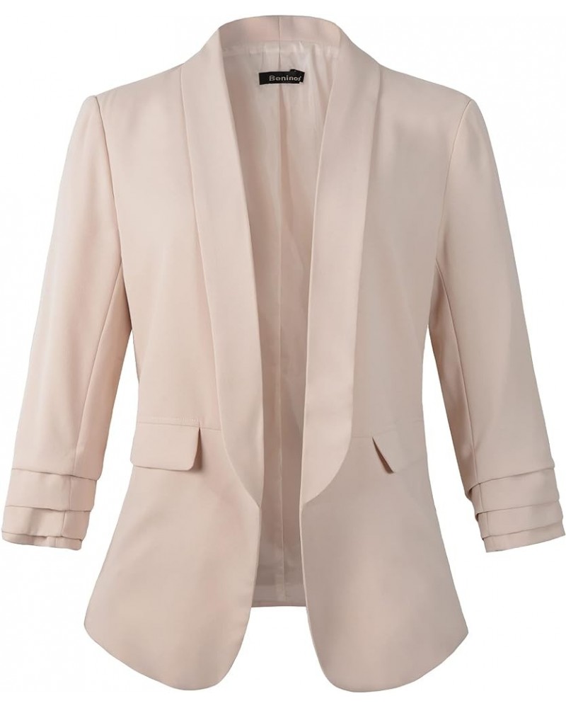 Womens Casual 3/4 Folding Sleeve Boyfriend Blazer Jacket with No Button Khaki $12.40 Blazers