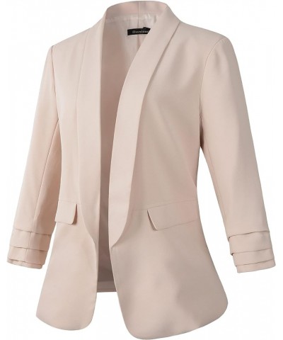 Womens Casual 3/4 Folding Sleeve Boyfriend Blazer Jacket with No Button Khaki $12.40 Blazers