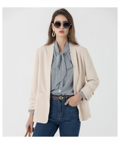 Womens Casual 3/4 Folding Sleeve Boyfriend Blazer Jacket with No Button Khaki $12.40 Blazers