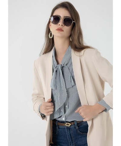 Womens Casual 3/4 Folding Sleeve Boyfriend Blazer Jacket with No Button Khaki $12.40 Blazers