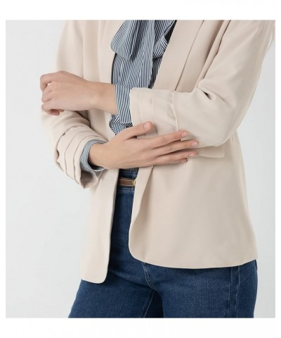 Womens Casual 3/4 Folding Sleeve Boyfriend Blazer Jacket with No Button Khaki $12.40 Blazers