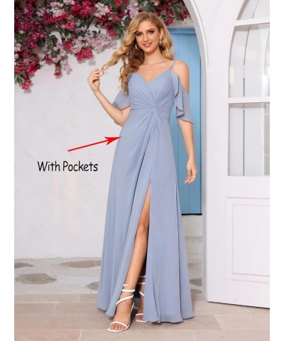 Women's Off The Shoulder Bridesmaid Dresses Long with Pockets A Line Pleated Chiffon Formal Dress with Slit Ivory $25.30 Dresses