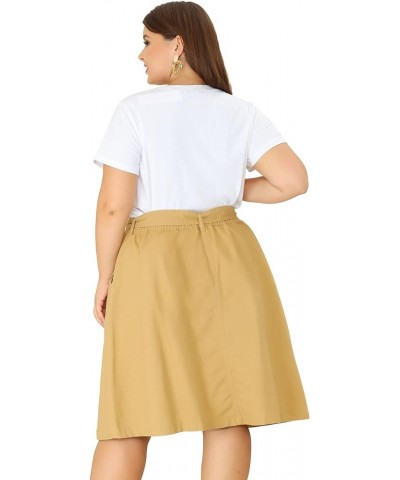 Plus Size Women's Denim Skirts Tie Waist A-Line with Pockets 2024 Summer Midi Jeans Skirts Khaki $19.60 Skirts