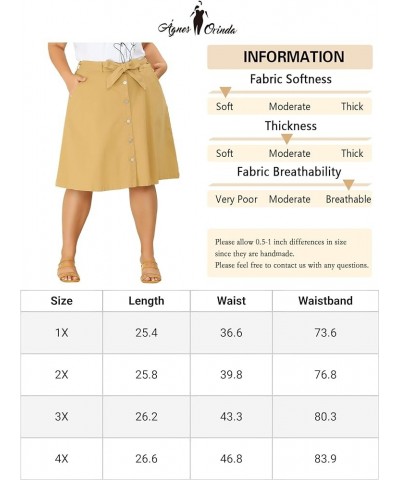 Plus Size Women's Denim Skirts Tie Waist A-Line with Pockets 2024 Summer Midi Jeans Skirts Khaki $19.60 Skirts