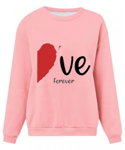 Women's 2024 Valentine's Day Sweatshirt Cute Heart Shaped Printed Pullover Crewneck Long Sleeved Loose Pleated Tops D-pink $9...