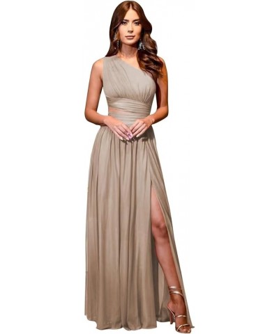 One Shoulder Bridesmaid Dresses for Women Long Chiffon Formal Evening Dress with Slit Taupe $23.32 Dresses