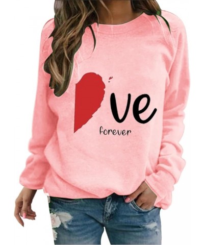 Women's 2024 Valentine's Day Sweatshirt Cute Heart Shaped Printed Pullover Crewneck Long Sleeved Loose Pleated Tops D-pink $9...