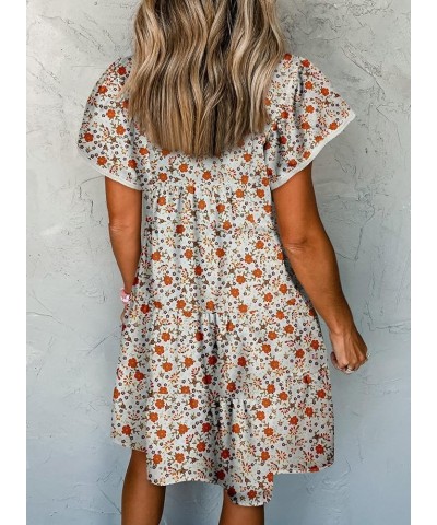 Womens Casual V Neck Flutter Short Sleeve Floral Dresses A-Line Smocked Dress,S-XL D-orange $17.33 Dresses