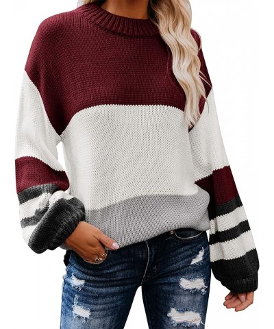 Women's Crew Neck Long Sleeve Color Block Knit Sweater Casual Pullover Jumper Tops K-wine $23.93 Sweaters