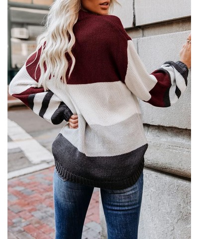 Women's Crew Neck Long Sleeve Color Block Knit Sweater Casual Pullover Jumper Tops K-wine $23.93 Sweaters