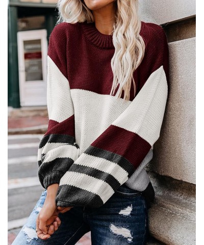 Women's Crew Neck Long Sleeve Color Block Knit Sweater Casual Pullover Jumper Tops K-wine $23.93 Sweaters