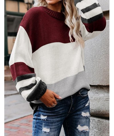 Women's Crew Neck Long Sleeve Color Block Knit Sweater Casual Pullover Jumper Tops K-wine $23.93 Sweaters