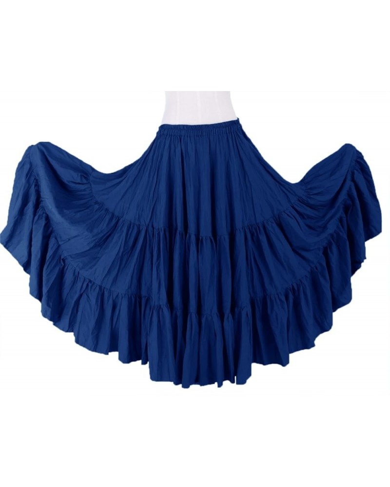 36" Long Women's Soft Cotton 10 Yard 3 Tiered Gypsy Belly Dance Skirt Swing Halloween Flamenco Royal Blue $18.35 Skirts