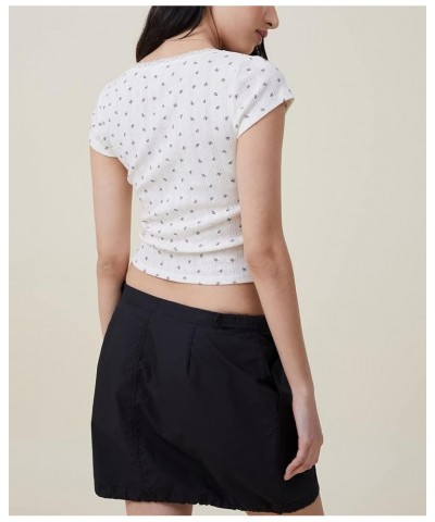 Women Y2k Lace Trim Short Sleeve Tees Elegant Square Neck Crop Tops Slim Fit Aesthetic Tshirt 2000s Streetwear A-flower $10.1...