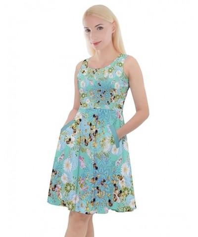 Womens Honeycombs Casual Knee Length Skater Dress with Pockets - 3XL 5X-Large Vintage Aquamarine $20.99 Dresses