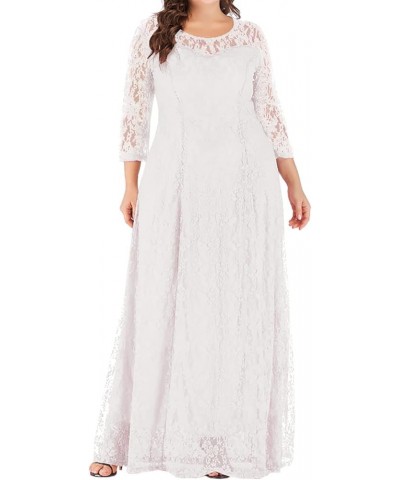 Women's Plus Size Floral Lace Wedding Dress 3 4 Sleeve Bridesmaid Evening Party Long Maxi Dresses with Pockets E-white $31.89...