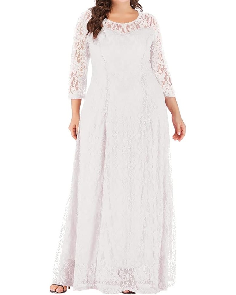 Women's Plus Size Floral Lace Wedding Dress 3 4 Sleeve Bridesmaid Evening Party Long Maxi Dresses with Pockets E-white $31.89...