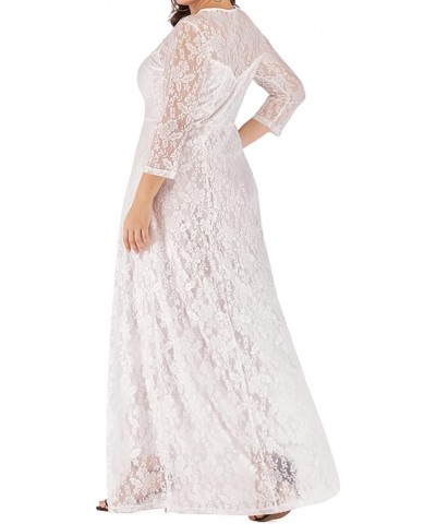 Women's Plus Size Floral Lace Wedding Dress 3 4 Sleeve Bridesmaid Evening Party Long Maxi Dresses with Pockets E-white $31.89...