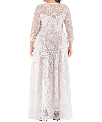 Women's Plus Size Floral Lace Wedding Dress 3 4 Sleeve Bridesmaid Evening Party Long Maxi Dresses with Pockets E-white $31.89...