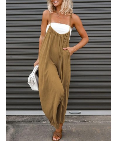 Women's Casual Loose Sleeveless Jumpsuits Adjustable Spaghetti Straps Wide Leg Baggy Overalls with Pockets Brown $18.69 Jumps...