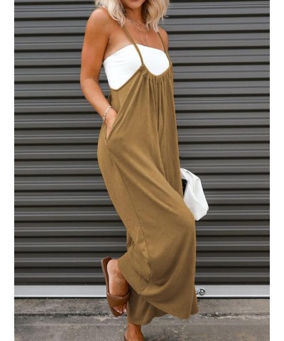 Women's Casual Loose Sleeveless Jumpsuits Adjustable Spaghetti Straps Wide Leg Baggy Overalls with Pockets Brown $18.69 Jumps...