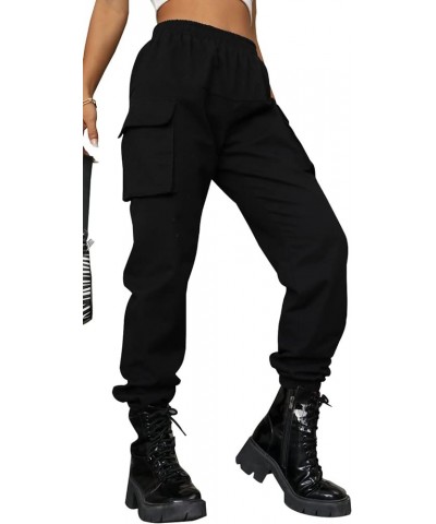 Women's High Waisted Jogger Pants Casual Flap Pocket Solid Outdoor Cargo Pants Black Black-2 $10.44 Pants