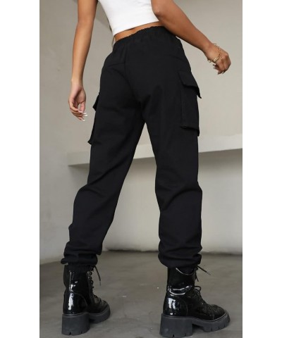 Women's High Waisted Jogger Pants Casual Flap Pocket Solid Outdoor Cargo Pants Black Black-2 $10.44 Pants