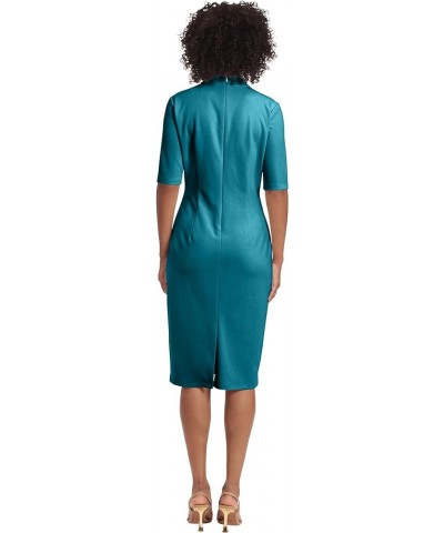 Women's Notch Neck Sleek Sheath Dress Office Workwear Keyhole - Ocean Depths $38.11 Dresses