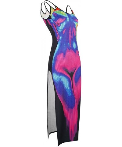 Sexy 3D Body Print Dress Party Club Dresses for Women Y2K Bodycon Midi Dress Purple01 $26.99 Dresses