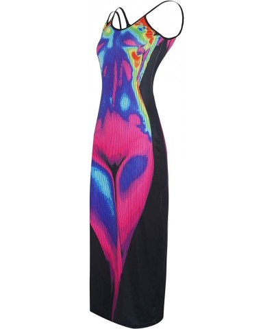 Sexy 3D Body Print Dress Party Club Dresses for Women Y2K Bodycon Midi Dress Purple01 $26.99 Dresses