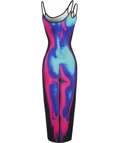 Sexy 3D Body Print Dress Party Club Dresses for Women Y2K Bodycon Midi Dress Purple01 $26.99 Dresses