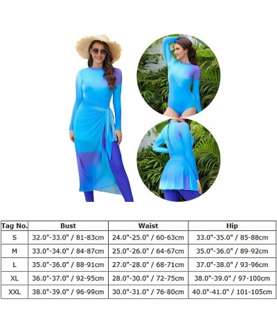 Women Burkini Swimsuits Modest Muslim Swimwear Islamic Long Sleeve Full Cover Swim Pants Rash Guard Sarongs Cover Ups Sky Blu...