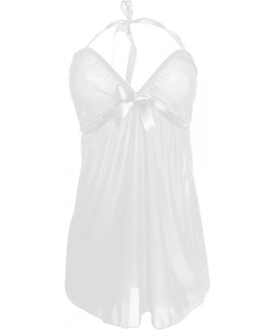 Lingerie for Women Women's Lace Babydoll Chemise Negligees Sexy Exotic Nightgowns Halter Nighties Sheer Mesh Nightwear White ...