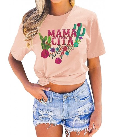 Mamacita T-Shirt for Women Flowers Cactus Letter Print Graphic Tees Casual Summer Vacation Short Sleeve Shirt Tops Pink $11.4...