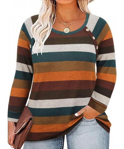 Plus Size Tops for Women Color Block Long Sleeve Striped Tunics Crewneck V Neck Fall Winter XL-5XL 05-striped $14.24 Tops