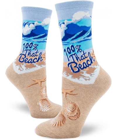 Women's Crew Fun Novelty Socks 100% That Beach Crew Socks in Heather Sand $11.00 Activewear