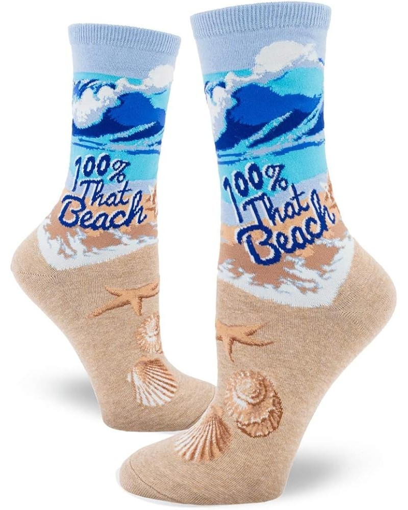 Women's Crew Fun Novelty Socks 100% That Beach Crew Socks in Heather Sand $11.00 Activewear