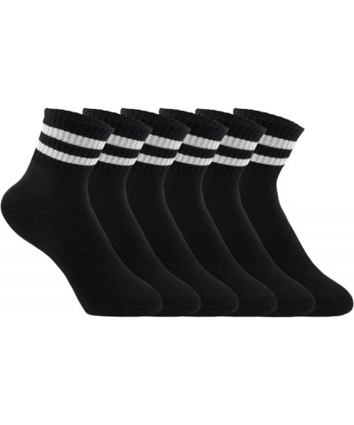 Womens Crew Socks Cushioned Cotton Striped Quarter Socks Vintage Retro Running Hiking Socks 6 Pairs Black $10.39 Activewear