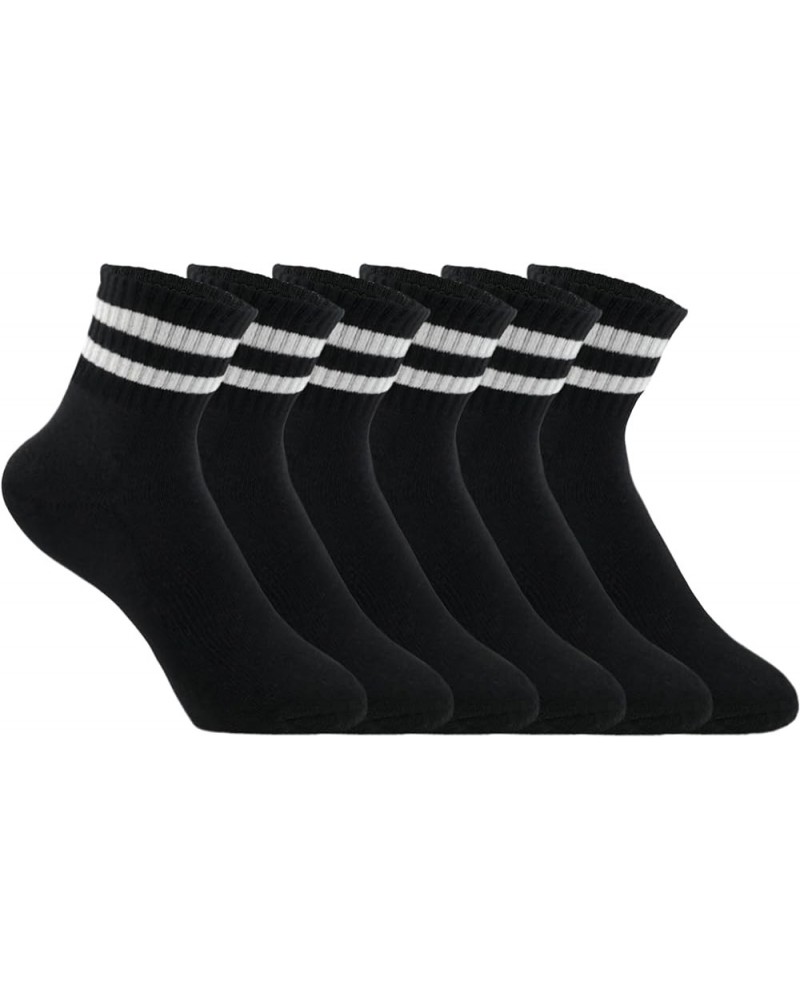 Womens Crew Socks Cushioned Cotton Striped Quarter Socks Vintage Retro Running Hiking Socks 6 Pairs Black $10.39 Activewear