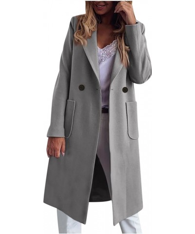 Womens Wool Blend Pea Coat Elegant Notched Collar Double Breasted Overcoat Casual Mid-Length Trench Coat with Pockets Gray $1...