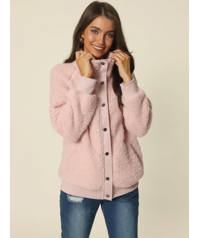 Women's Fleece Jacket Fuzzy Long Sleeve Coat Button Down Outerwear with Pockets Pink $19.03 Jackets