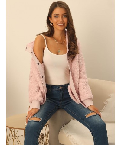 Women's Fleece Jacket Fuzzy Long Sleeve Coat Button Down Outerwear with Pockets Pink $19.03 Jackets