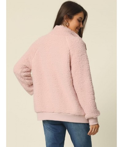 Women's Fleece Jacket Fuzzy Long Sleeve Coat Button Down Outerwear with Pockets Pink $19.03 Jackets